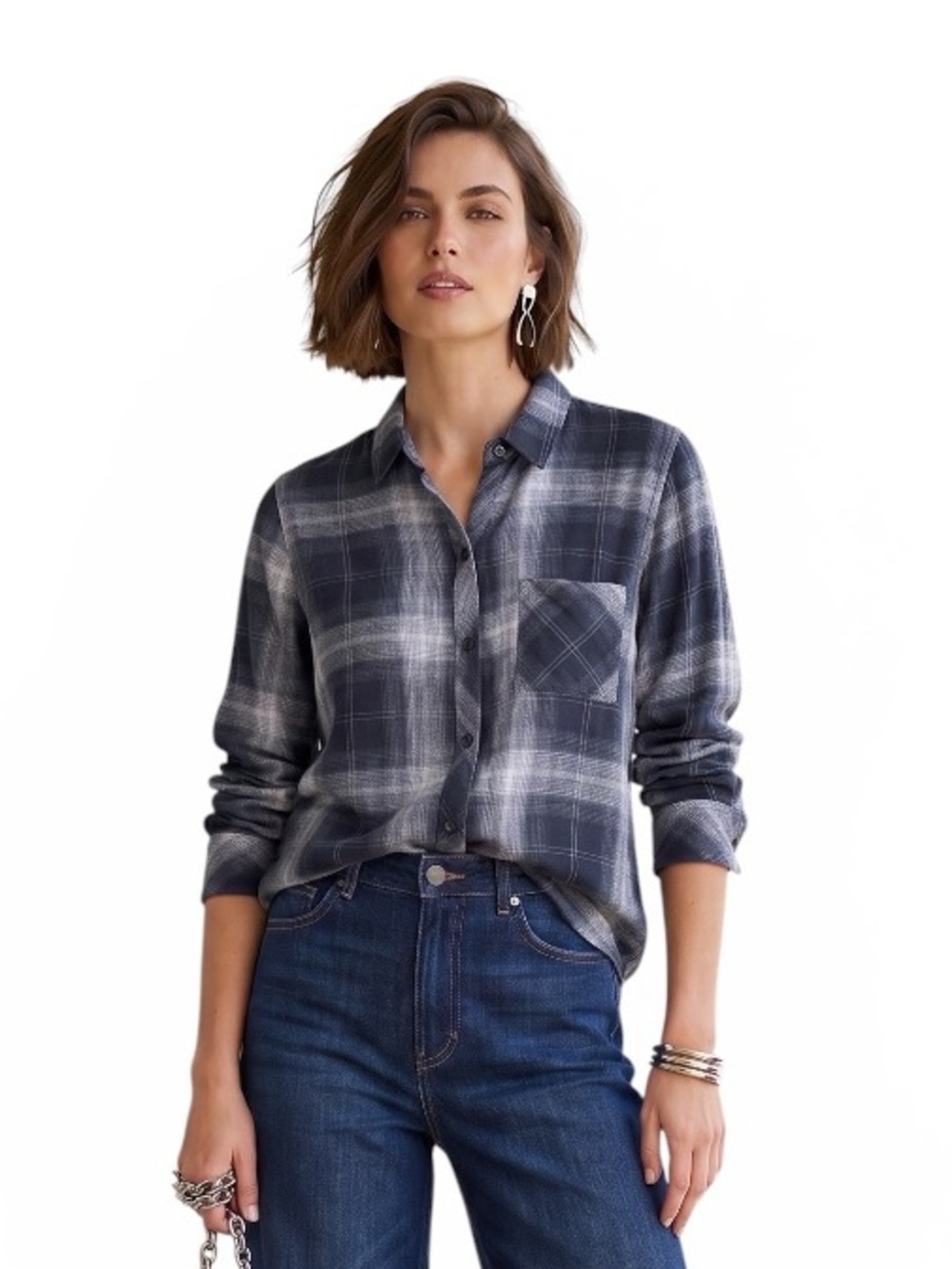 RAILS Hunter Midnight Storm Soft Plaid Flannel Button Down Top Shirt Sz M